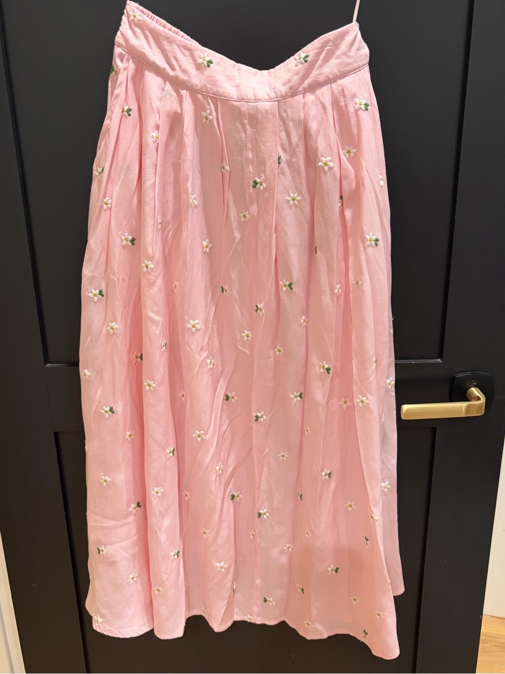 Delicate Pink Embroidered Midi Skirt